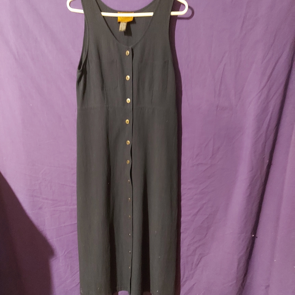 Vintage 90s Navy Blue Sleeveless Button-Down Maxi Dress